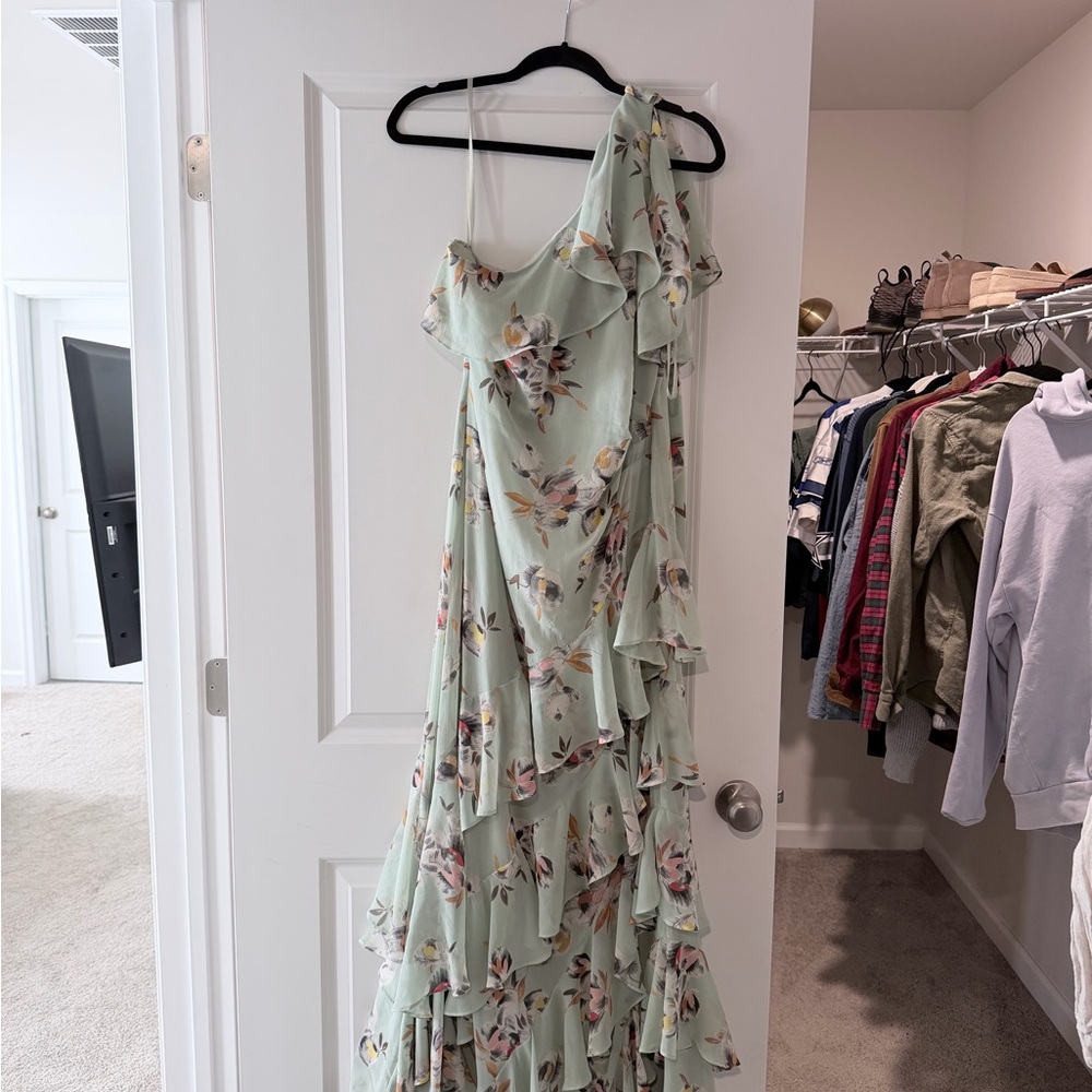Ralph Lauren Mint Floral One-Shoulder Dress